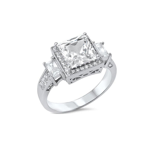 5.50ct Princess Cut Cubic Zirconia Sterling Silver Engagement Ring - 01SN16